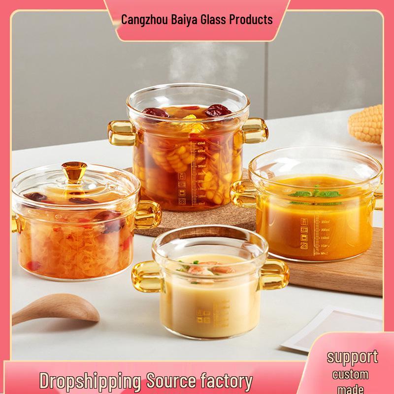 Transparent High Borosilicate Glass Stew Pot for Baby Food & Steamed Egg 150ml Stew Pot
