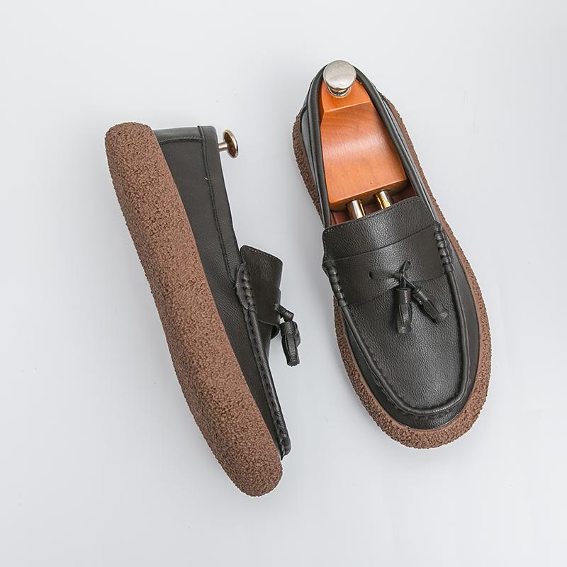 Men's Leather Loafers Massage Soles Korean Style Trendy Men's Work Business Shoes Flat Bottom Commuting Leisure Shoes Versatile