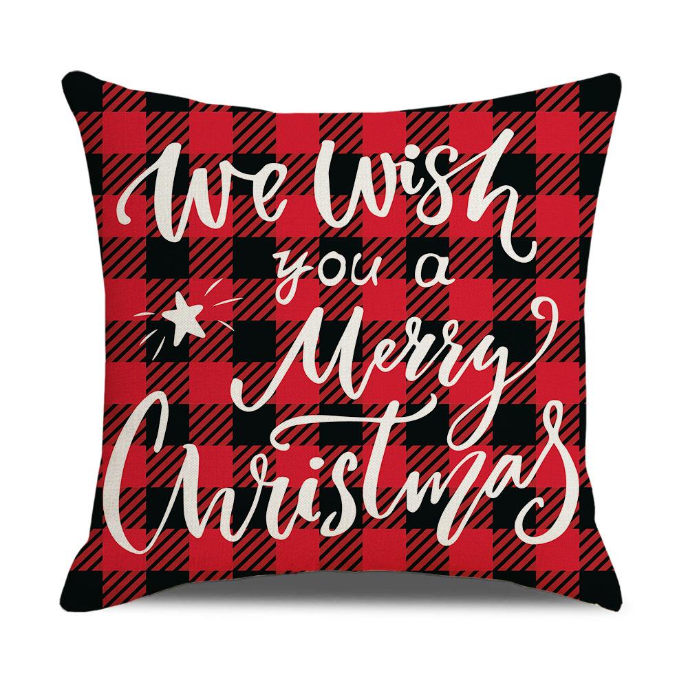 Red Plaid Christmas Linen Pillow Cover New Home Sofa Cushion Cover Cushion Cover