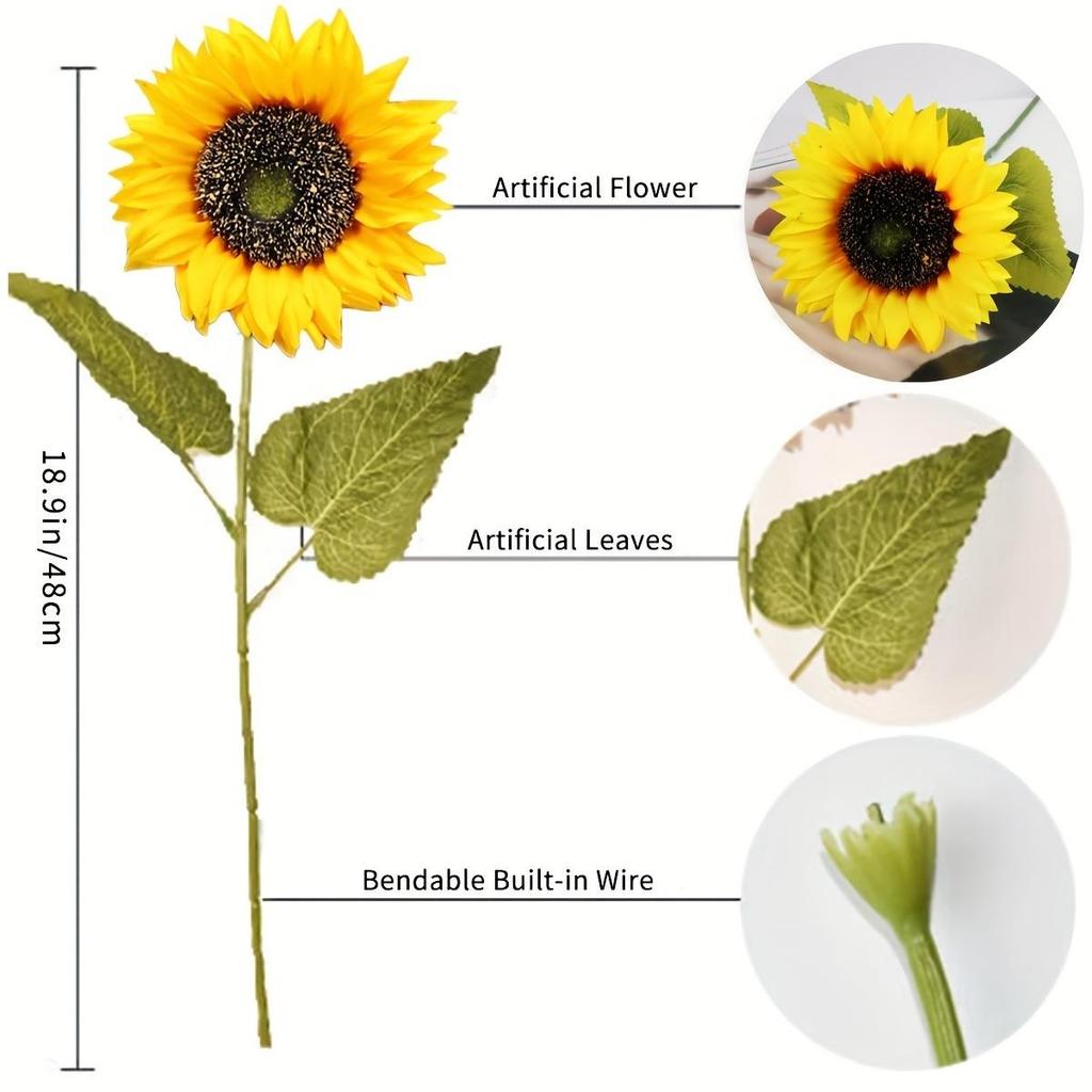 6pcs Multicolor Artificial Sunflower Flowers Long Stem Large Silk Sunflowers Bridal Wedding Bouquet Flower Arrangements for Outdoor
