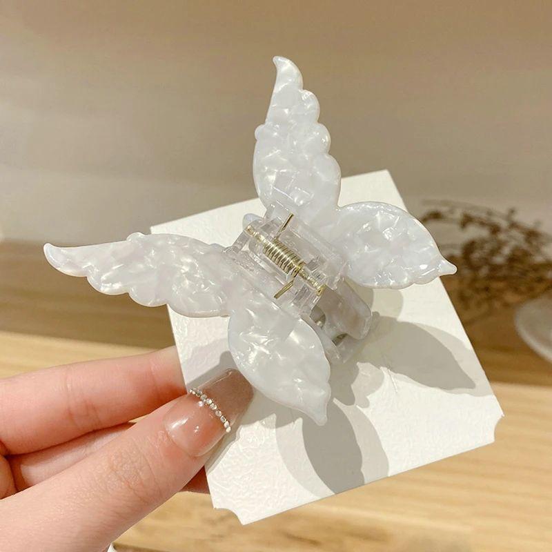 Pearlescent Butterfly Hair Claw For Women Korean Style Acetic Acid Gripper Elegant Sweety Colorful Shark Hair Gripper 1pc