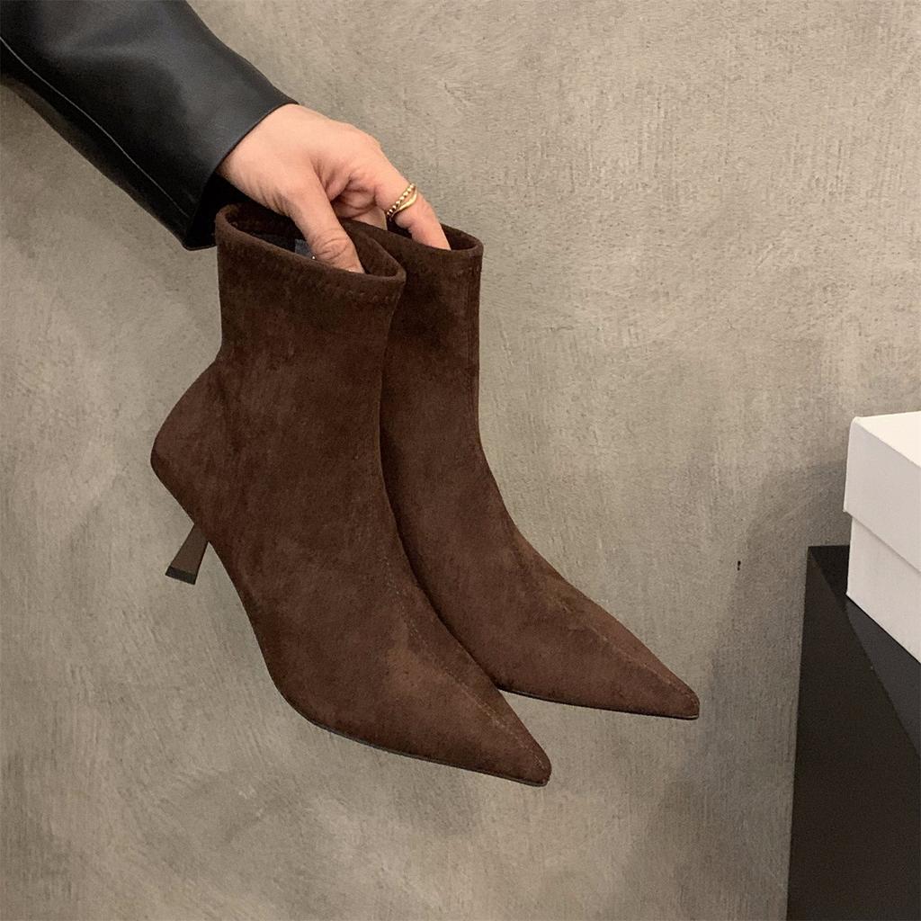 Fashion Autumn Fashion Pointed Toe Vintage Ankle Boots Sexy Thin Skinny Stiletto Shoes Women High Heels Party Booties Botas Mujer