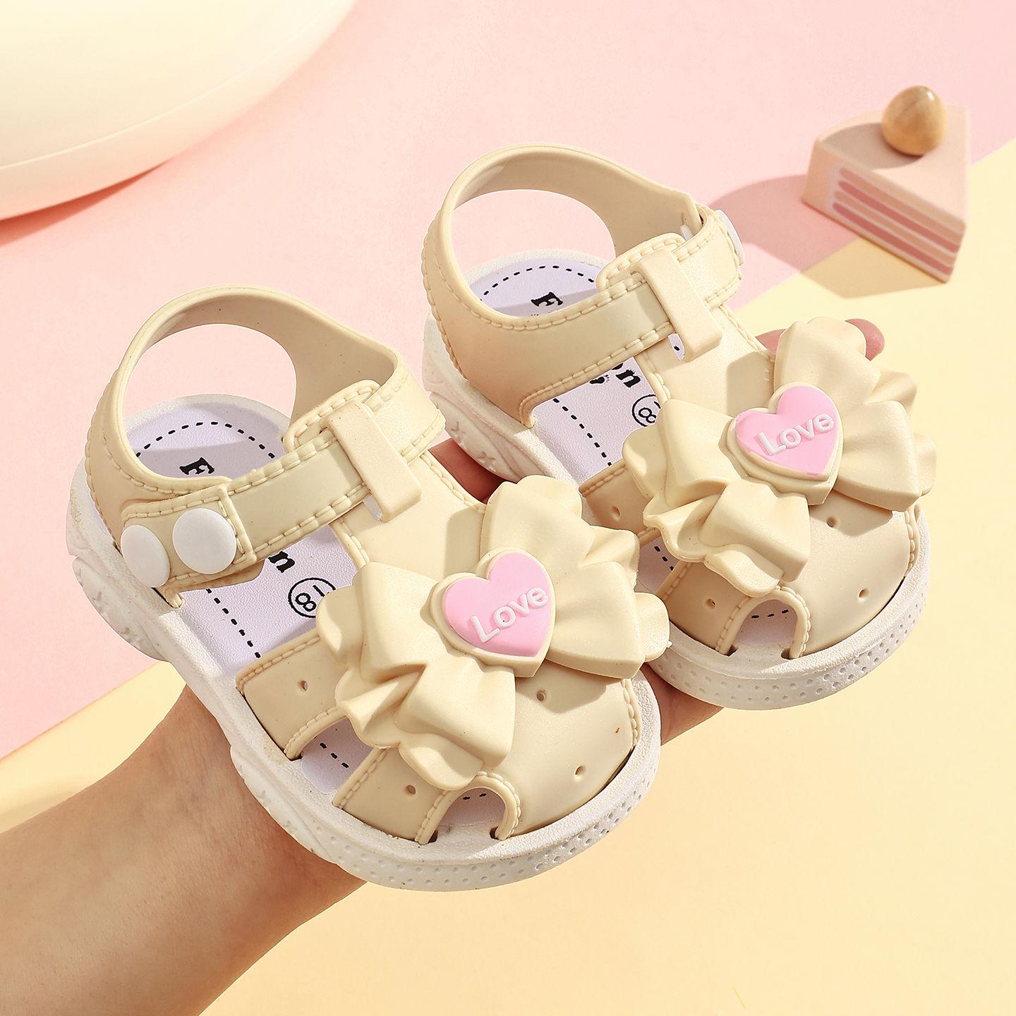 

Toddler Sandals for Boys & Girls: Cartoon Flowers, Bows, Non-slip Soft Sole, Plastic, Ages 1-4. 11cm брудно-білий