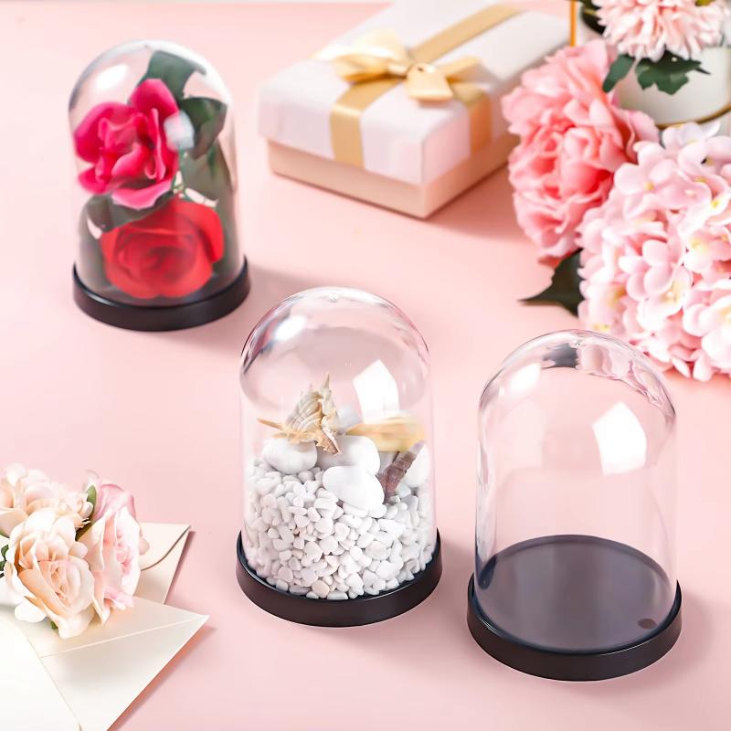 DIY Transparent Plastic Bell Jar Dome Ball Screw-On Lid Preserved Flower Display Ideal Valentine's Day  Holiday Craft Decoration