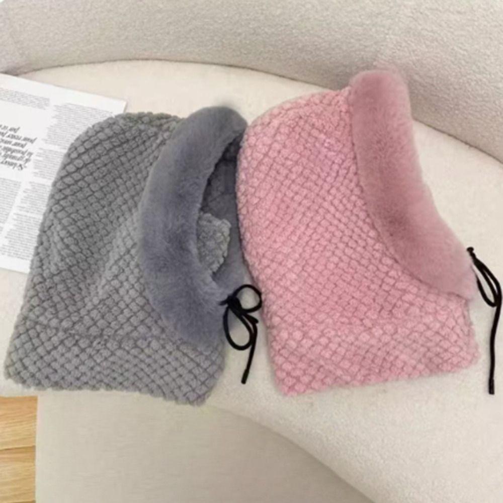 Thickened Beanies Cap Plush Ear Protection Hat Fashion Integrated Scarf Hat Set  Outdoor