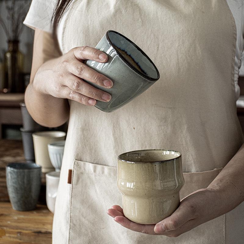 Vintage-Style Ceramic Handleless Teacup Set – Japanese-Inspired Rustic Coffee & Water Cups