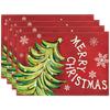4pcs or 6pcs Xmas Pine Red Merry Christmas Placemats Suitable for Dining Table Decorations - Red & Pine Tree Holiday Table Mats, Washable Rectangular