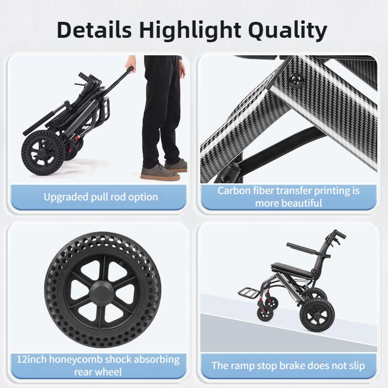 Scaun cu rotile manual portabil pentru vârstnici, ușor și pliabil, pentru vârstnici, pliabil, scuter de mers pe jos