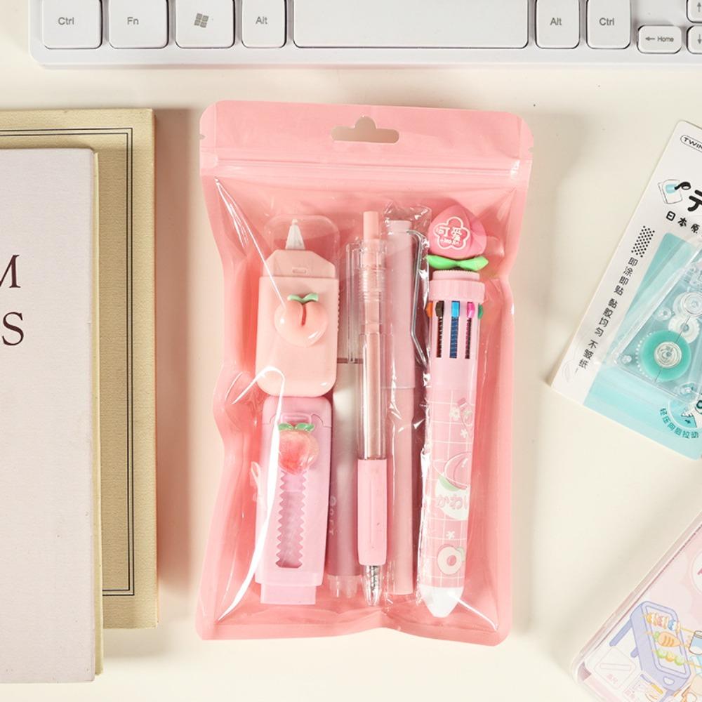 

Портативний набір канцтоварів 6-в-1 Кулькова ручка Міцна гумка для олівців Подарунок для студентів Honey Peach