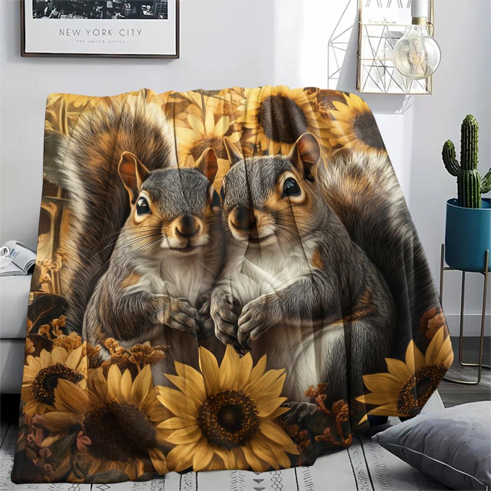 Two Squirrels,pattern Flannel Blanket, High quality Comfortable for All Seasons, Home Decor, Warmth and Comfort, Perfect for Gifts.
