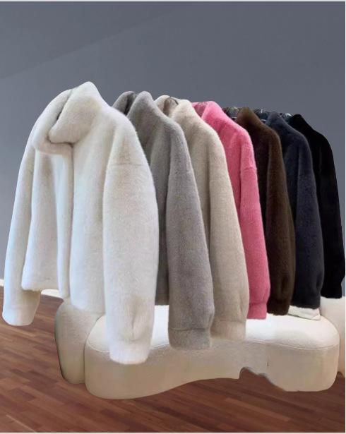 Imitation mink velvet fur jacket women's stand-up collar short, small, light in autumn and winter, thickened and warm, simple