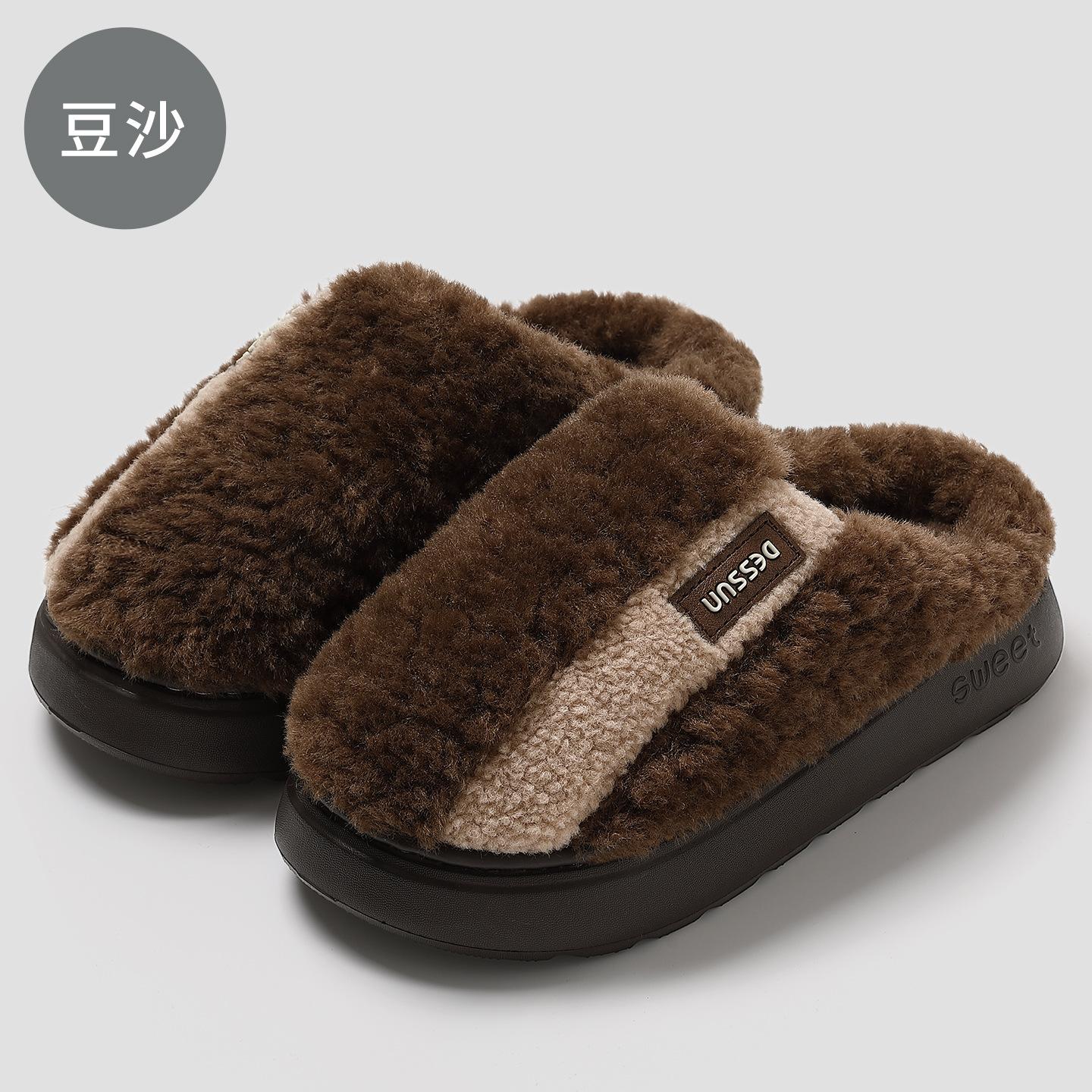 

Пара хлопковых тапочек с бантом, зимние домашние комнатные плюшевые теплые домашние нескользящие с толстой подошвой хлопковые мопы 44-45 [Inner length 26.5cm]