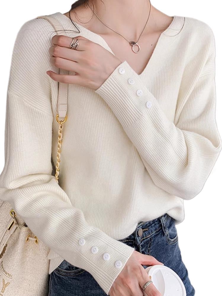 2025 Early Autumn V-Neck Loose Pullover Sweater for Women