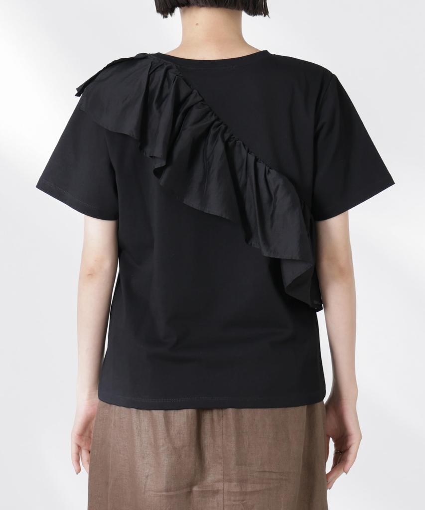 Nano Universe Asymmetrical Ruffle with Mixed Size F Women's T-Shirt Materials, White, 030, 673-5224303