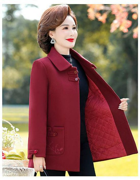 Stylish Cotton-Padded Woolen Coat for Middle-Aged Women - Fashionable and Thick for Autumn/Winter
