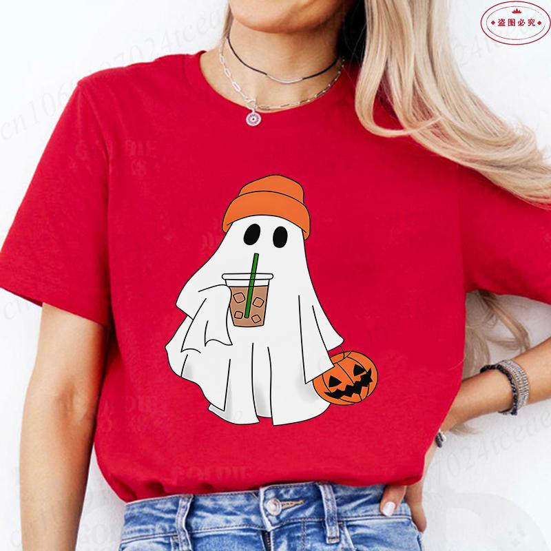 Halloween Boo with Pumpkin Print Womens TShirts Crew Neck TShirt Short Sleeve Casual Top for Spooky Season Womens Clothing