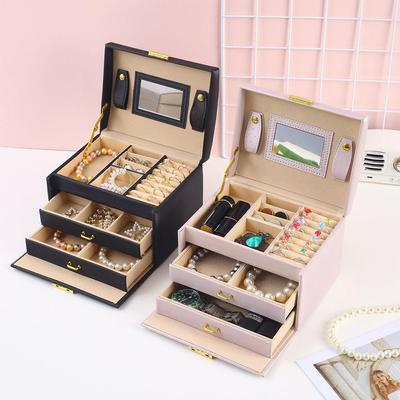 Leder Schmuckaufbewahrungsbox - Organizer für Ringe, Ohrringe, Halsketten, Make-up & Uhren