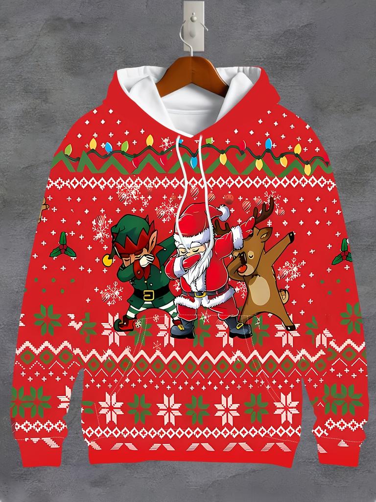 Unisex Santa Claus Christmas 3D Print Oversized Hoodie Casual Pullover Sweatshirt