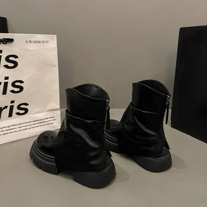 

2025 новая осенняя белая женская обувь Мартин на небольшой толстой подошве, увеличивающая рост, ретро ботильоны, британские короткие ботинки 40 чёрный