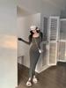 Women's Gray Long-Sleeved Square Neck Mermaid Dress - Spring 2026 Collection