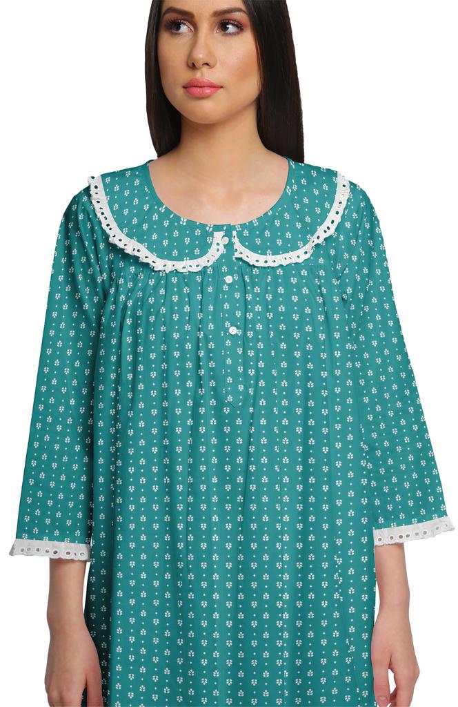 Moomaya Damen Nachthemd mit Print, knielang, Baumwolle, kurzes Nachthemd