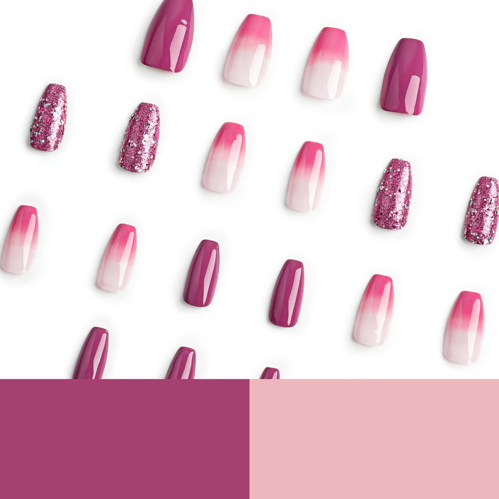 Wearable Purple Glitter Gradient Short Nail Art Tips