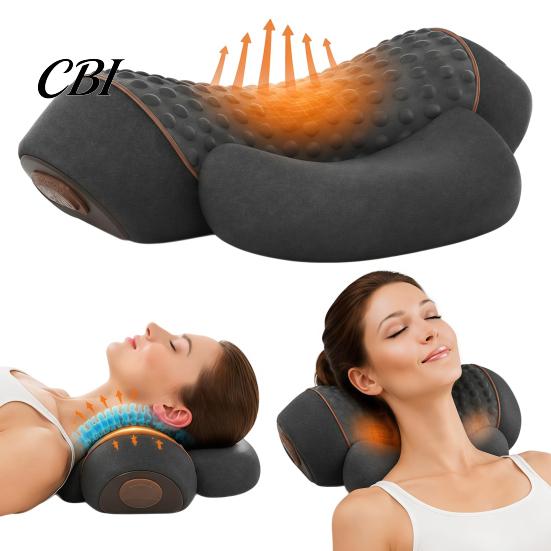 Breathable Memory Foam Pillow Electric Neck Massager Pillow, 3-in-1 Cervical Massage Heat Vibration And Lift Function, Ergonomic Support for