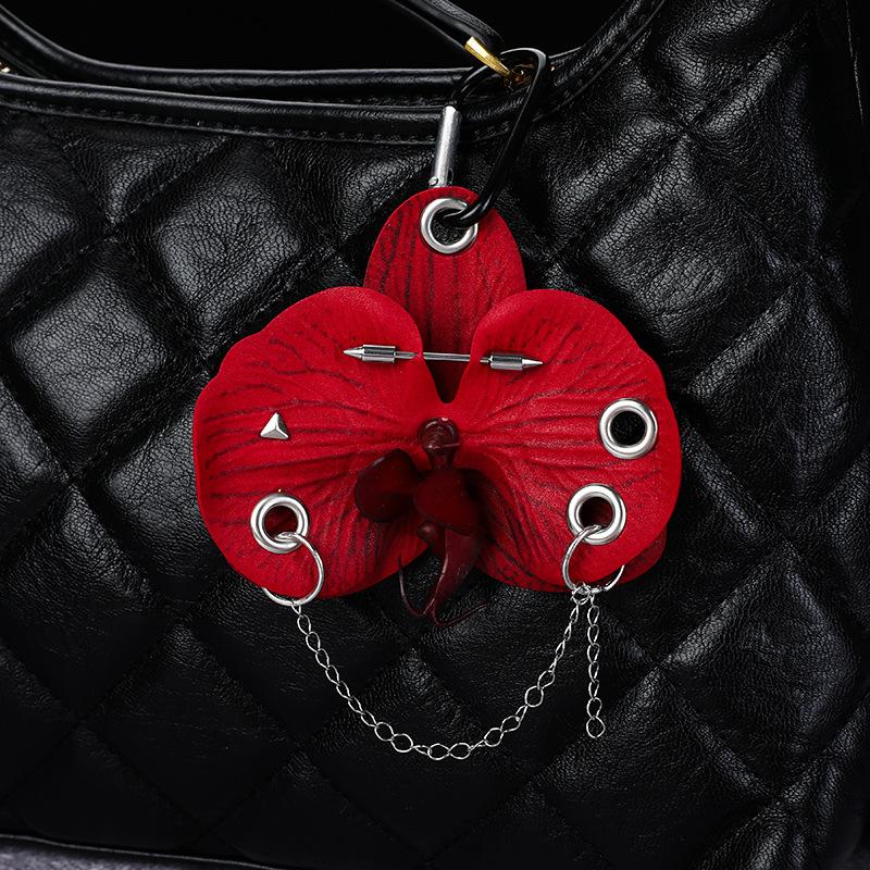Exquisite Simulation Phalaenopsis Keychain Backpack Decoration Gifts Creative Hand-Punched Puncture Simulation Flower Keyring