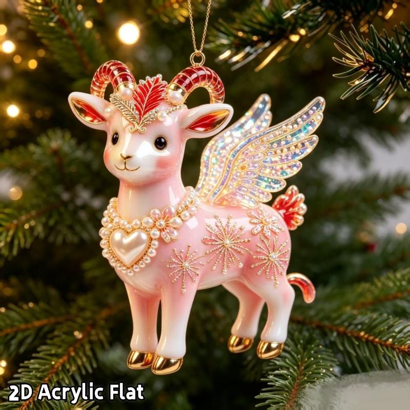 Ornament Agățat Capră Strălucitoare Model Plat Acrilic 2D Pandantiv Animal Farmec Oglindă Retrovizoare Mașină Ornament Brad de Crăciun