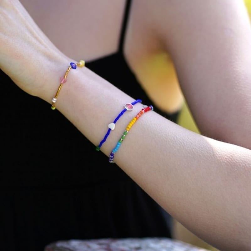 BONBEAU Multi Charms Simple Beads Bracelet Smile Charm Layered Bead Bracelet 3 Colors