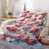 1pc Ocean Fish Blanket - Soft Flannel-like Texture, Red Fish Pattern in Blue Ocean Background - All-Season Cozy Throw for Bed