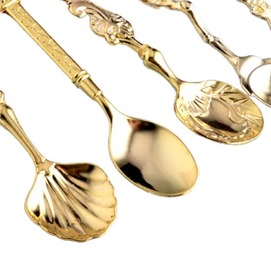 5Pcs/Set Coffee Scoop Antique Graceful Shape Alloy Royal Style Table Spoon for Home