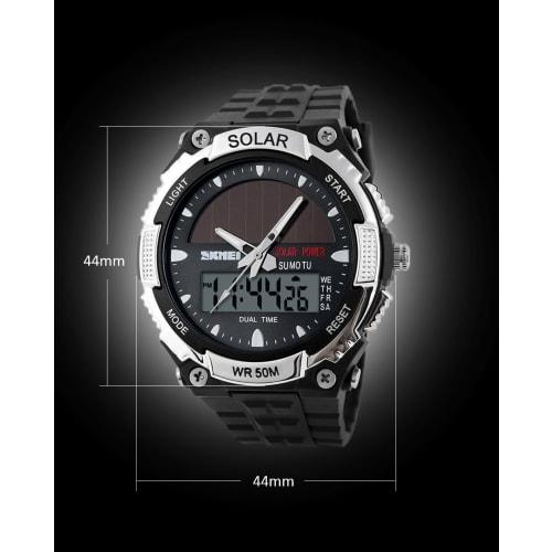 Mrignt Fashionable Silver Solar Watch for Men, Waterproof and Shock Resistant