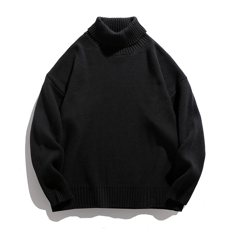 Japanese Style Men's Solid Turtleneck Sweater Autumn Winter Loose Casual Knitwear