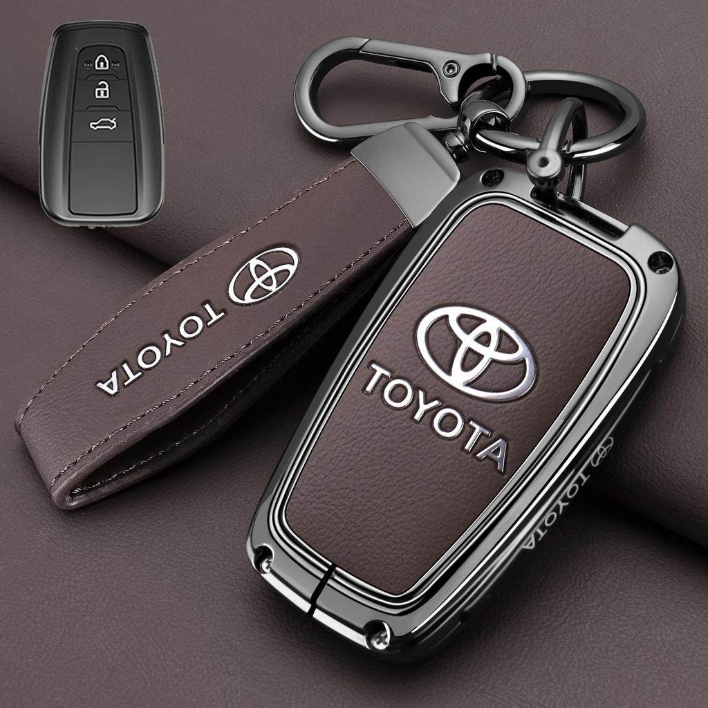 Zinc Alloy Leather Car Key Case Cover Shell for Toyota CHR Hilux Fortuner Land Cruiser 200 Camry Corolla Crown RAV4 Highland