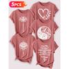 Lele Orientation Five-piece set for beautiful women T Shirt Mandala Lotus Yin-Yang Floral Heart Butterfly French Message Vintage Print Summer Casual