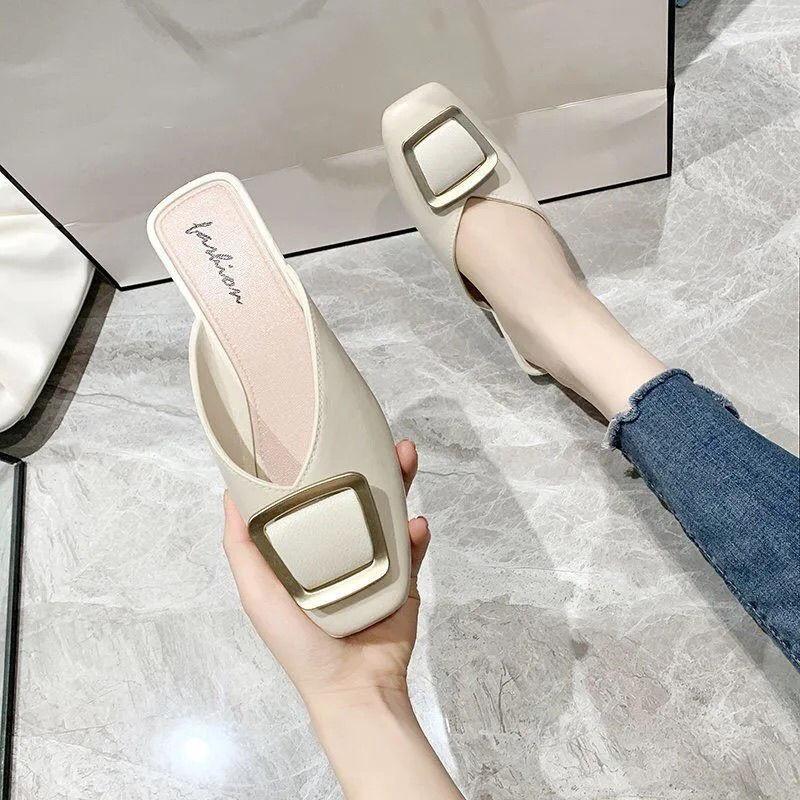 Women's Slippers Outdoor Women's Slippers Flat Muller Slippers Ladies Fashion Sandals New Fashion Leather Shoes