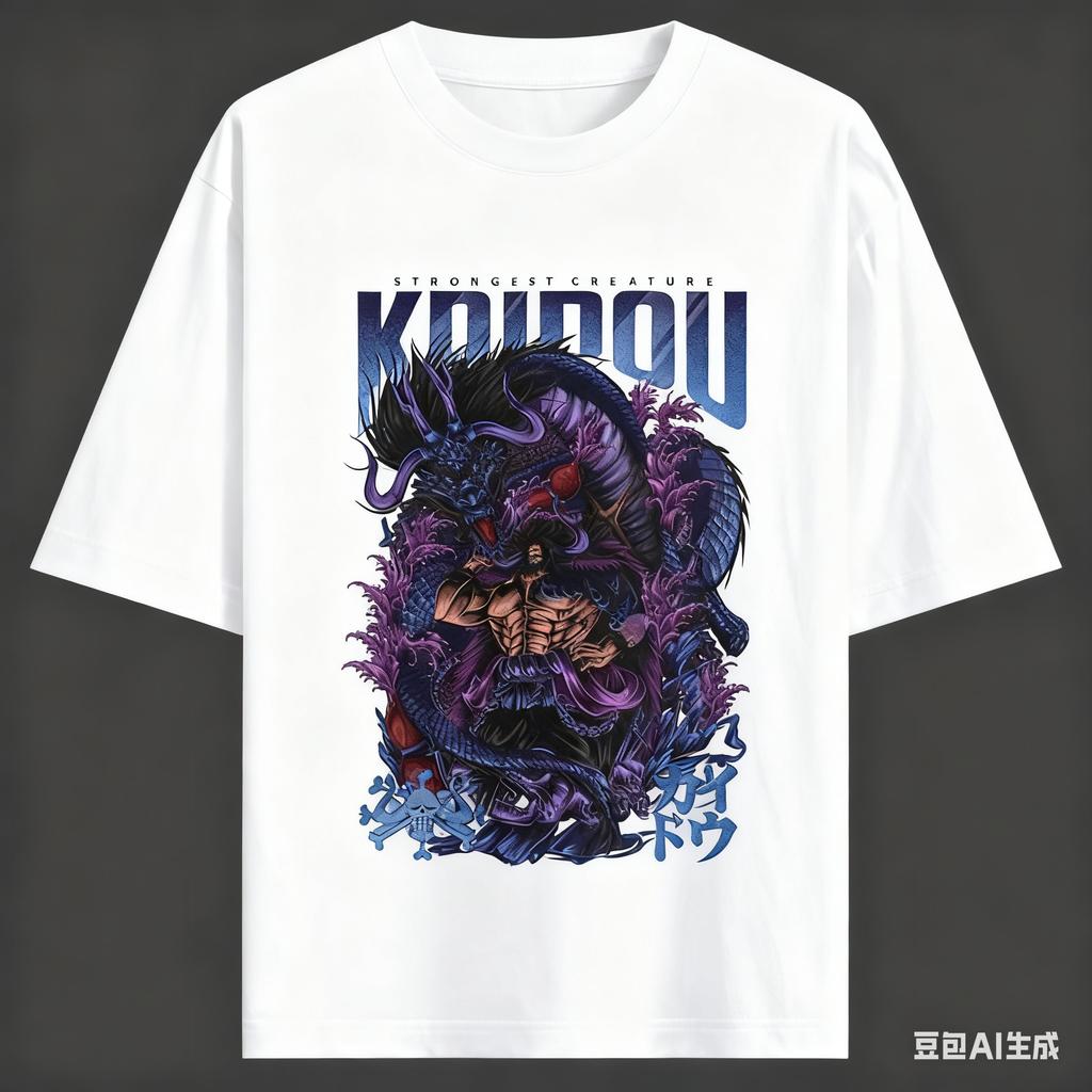 One Piece Anime Kaidou Printing Oversized Cotton Tshirt Men and Women Harajuku Trend Y2K Casual Summer Absorb Sweat Tshirt