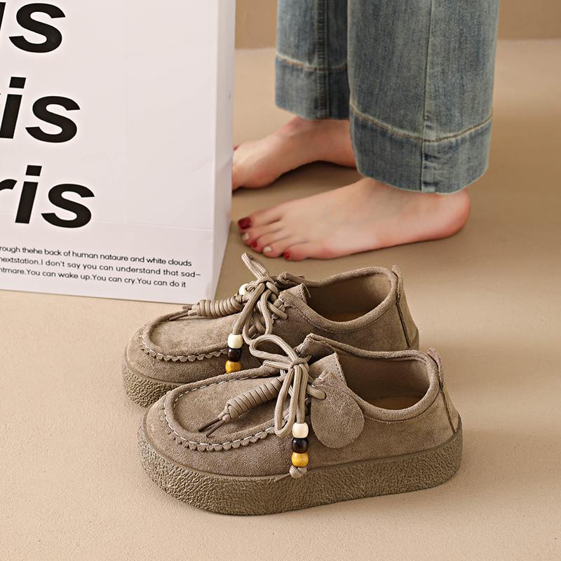 

CRLAYDK Suede Shoes for Women Suede String Bead Ethnic Style Slip On Loafers Ladies Winter Outdoor Walking Antislip Sneakers 35