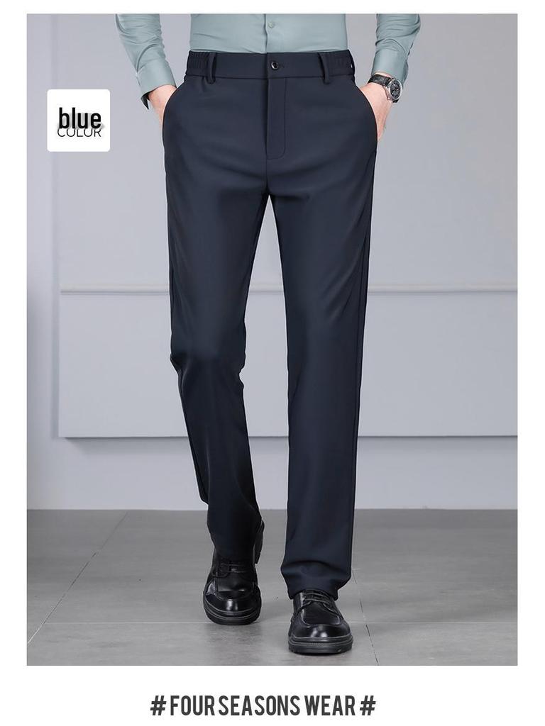 Men's Elastic Milk Silk Fleece-lined Business Casual Pants for Autumn/Winter