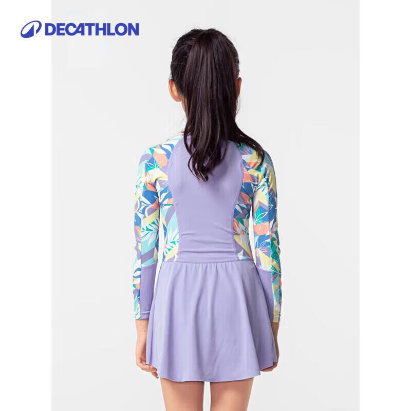 Decathlon Girls  Long Sleeve Quick-Dry One-Piece Swim Dress 135cm (8-9 Years)