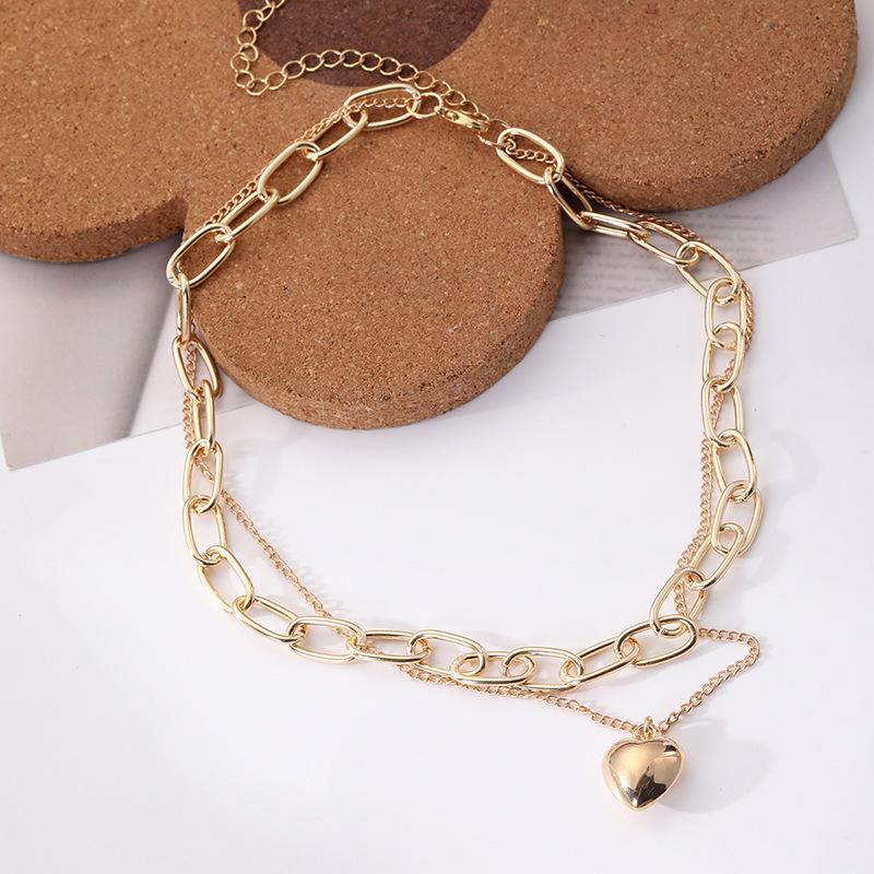 New Arrival Necklace Heart Pendant Thick Chain Heavy Metal Punk Style Multi-layer Clavicle Chain for Women