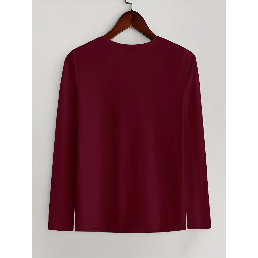 Long-sleeve Crew-neck T-shirt — Comfortable Autumn/winter Top, Machine Washable, Suitable for Casual Dresses