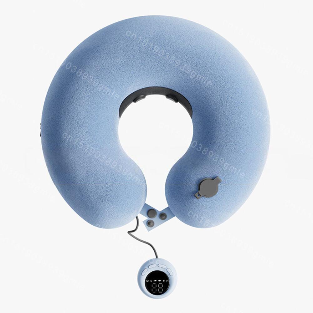 

Portable Inflatable U-Shaped Neck Pillow Massage Pillows Travel Camping Lunch Break Office Nap Neck Support 6 Modes/15 Levels небесно-голубой