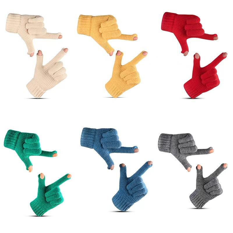 Egyszínű Ujjatlan Érintőképernyős Kötött Kesztyűk Ősz Tél Női Aranyos Félujjas Lovagló Meleg Uniszex Kesztyűk