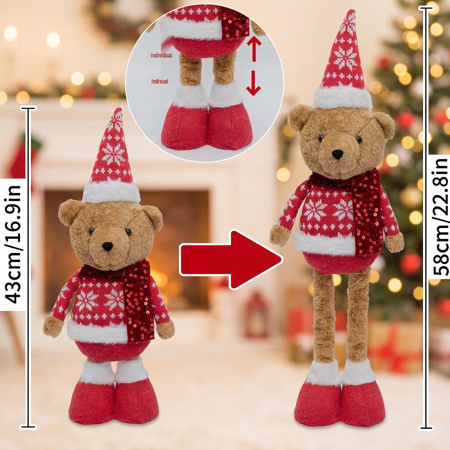 Extendable Teddy Bear with Sequin Scarf for Christmas Decor