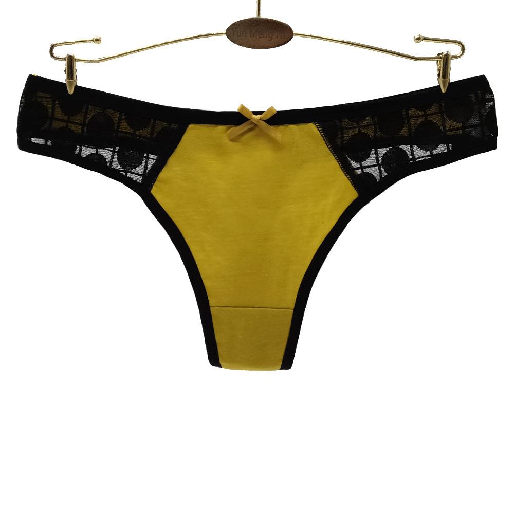 Cotton Women G-String Sexy Thong Transparent Lace Patchwork Briefs Intimates 6 Pcs/set