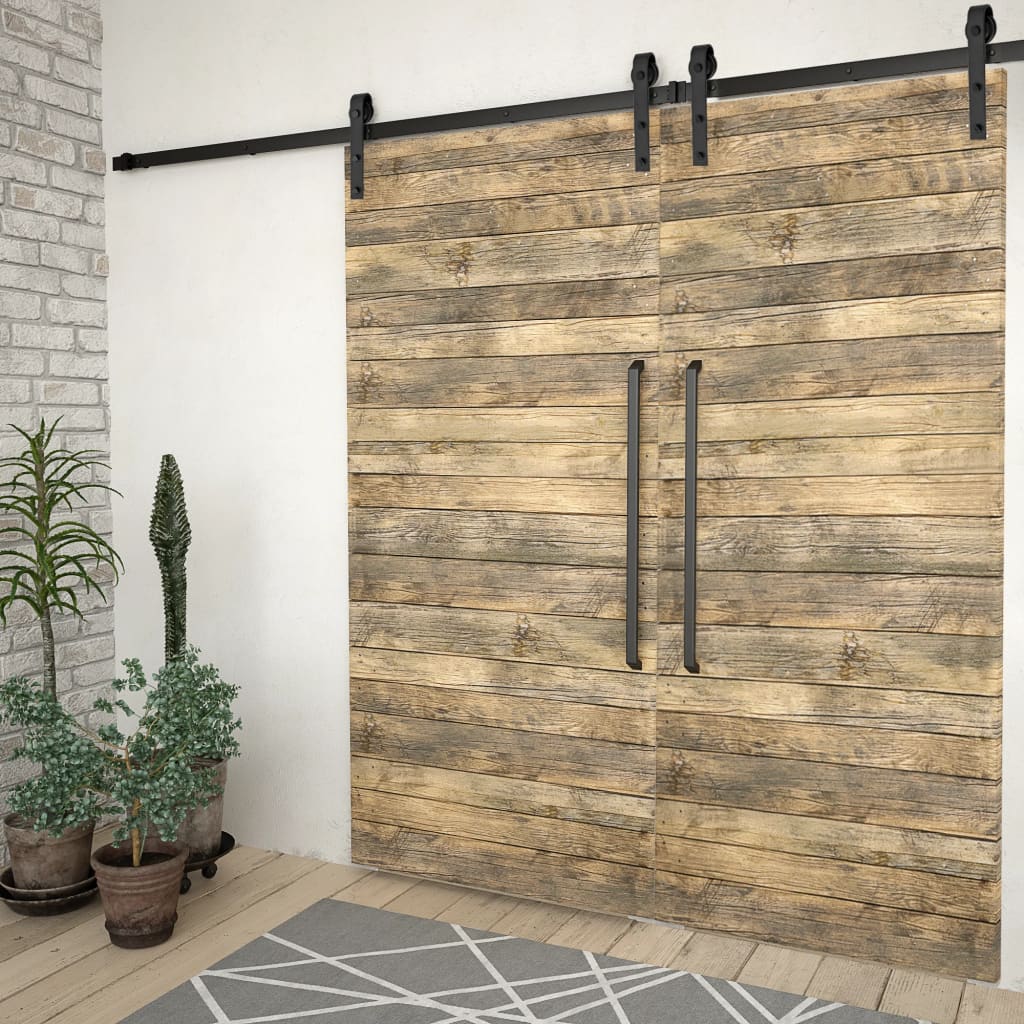 Sliding Door Hardware Kits 2 Pcs 183 Cm Steel Black