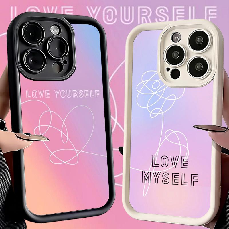 Phone Case for iPhone 17 Air 16E 15 16 Pro Max Love Yourself Flower Heart Line Kpop Cover 14 Plus 13 12 Mini Soft Shell Silicone