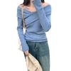 One-word shoulder long-sleeved knitted sweater autumn design feeling lazy wind pure desire inner cardigan pure desire